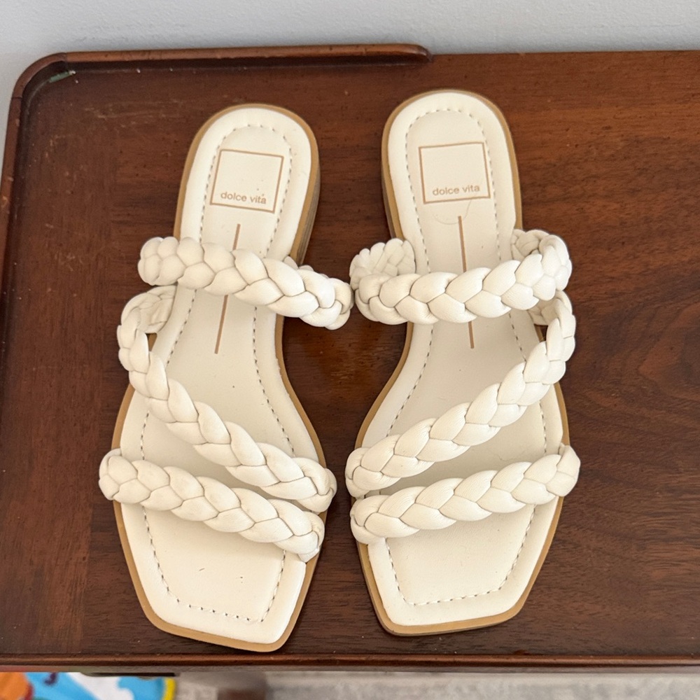 Dolce Vita Braided Triple-Strap Slide Sandals in Cream